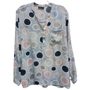 Janina Wearable Art Tunic Top Womens Large Circle Print Sequined Long Sleeve